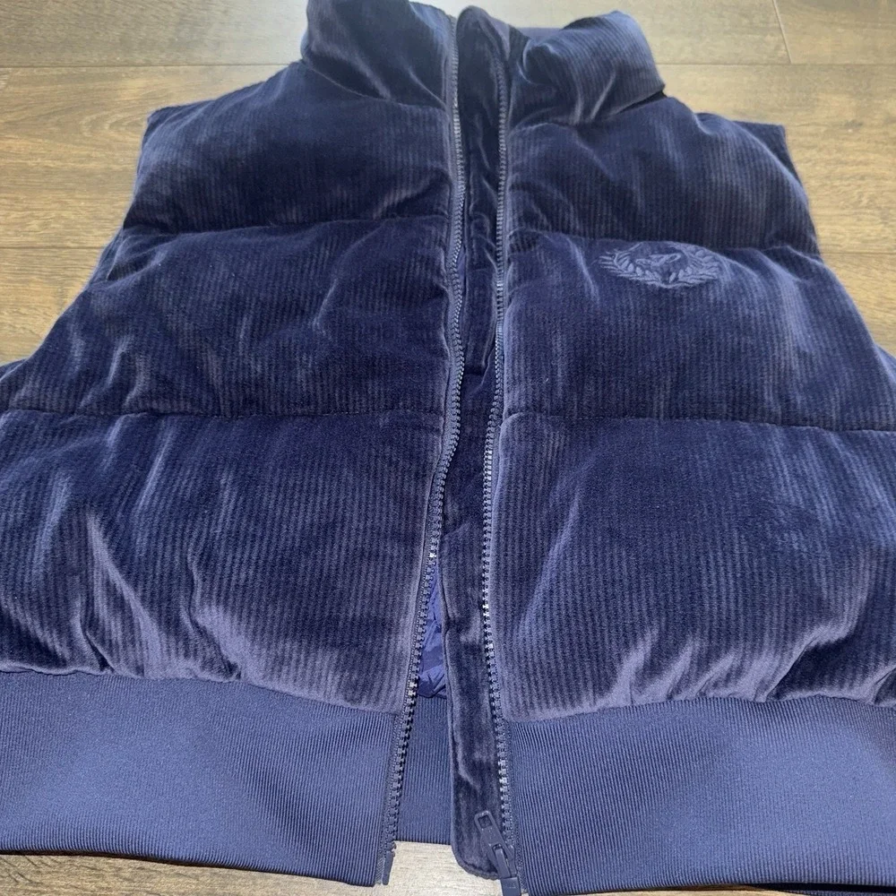 Victoria's Secret‎ Pink Ribbed Velour Crop Puffer Bomber Jacket Blue Gorpcore L
